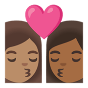 👩🏽‍❤️‍💋‍👩🏾 Emoji Beijo - Mulher: Pele Morena, Mulher: Pele Morena Escura na Google Android 11.0 December 2020 Feature Drop.