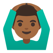 🙆🏾‍♂️ Emoji Mann mit Händen auf dem Kopf: mitteldunkle Hautfarbe Google Android 11.0 December 2020 Feature Drop.