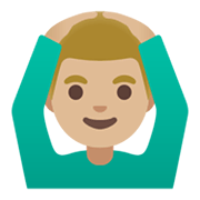 🙆🏼‍♂️ Emoji Mann mit Händen auf dem Kopf: mittelhelle Hautfarbe Google Android 11.0 December 2020 Feature Drop.