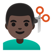 Émoji 💇🏿‍♂️ Homme Qui Se Fait Couper Les Cheveux : Peau Foncée sur Google Android 11.0 December 2020 Feature Drop.