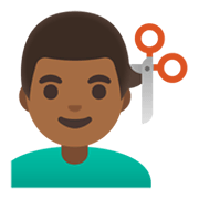 Émoji 💇🏾‍♂️ Homme Qui Se Fait Couper Les Cheveux : Peau Mate sur Google Android 11.0 December 2020 Feature Drop.