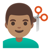 💇🏽‍♂️ Emoji Hombre Cortándose El Pelo: Tono De Piel Medio en Google Android 11.0 December 2020 Feature Drop.