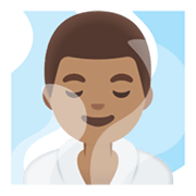 Emoji 🧖🏽‍♂️ Uomo In Sauna: Carnagione Olivastra su Google Android 11.0 December 2020 Feature Drop.
