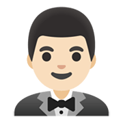 Emoji 🤵🏻‍♂️ Uomo in smoking: Carnagione Chiara su Google Android 11.0 December 2020 Feature Drop.
