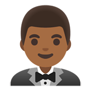 🤵🏾‍♂️ Emoji Mann im Tuxedo: mitteldunkle Hautfarbe Google Android 11.0 December 2020 Feature Drop.
