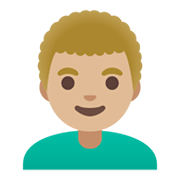 Emoji 👨🏼‍🦱 Uomo: Carnagione Abbastanza Chiara E Capelli Ricci su Google Android 11.0 December 2020 Feature Drop.