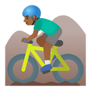 🚵🏾‍♂️ Emoji Mountainbiker: mitteldunkle Hautfarbe Google Android 11.0 December 2020 Feature Drop.
