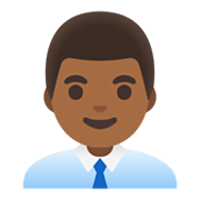 👨🏾‍💼 Emoji Oficinista Hombre: Tono De Piel Oscuro Medio en Google Android 11.0 December 2020 Feature Drop.