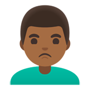 Emoji 🙎🏾‍♂️ Uomo Imbronciato: Carnagione Abbastanza Scura su Google Android 11.0 December 2020 Feature Drop.