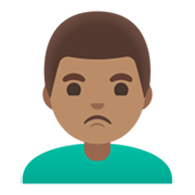 Emoji 🙎🏽‍♂️ Uomo Imbronciato: Carnagione Olivastra su Google Android 11.0 December 2020 Feature Drop.
