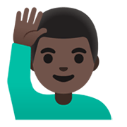 🙋🏿‍♂️ Emoji Hombre Con La Mano Levantada: Tono De Piel Oscuro en Google Android 11.0 December 2020 Feature Drop.