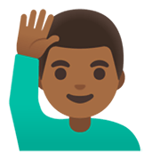 Emoji 🙋🏾‍♂️ Uomo Con Mano Alzata: Carnagione Abbastanza Scura su Google Android 11.0 December 2020 Feature Drop.