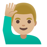 🙋🏼‍♂️ Emoji Hombre Con La Mano Levantada: Tono De Piel Claro Medio en Google Android 11.0 December 2020 Feature Drop.
