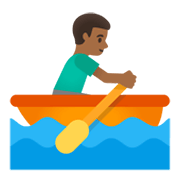 🚣🏾‍♂️ Emoji Hombre Remando En Un Bote: Tono De Piel Oscuro Medio en Google Android 11.0 December 2020 Feature Drop.