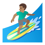 Emoji 🏄🏽‍♂️ Surfista Uomo: Carnagione Olivastra su Google Android 11.0 December 2020 Feature Drop.