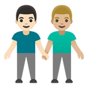 👨🏻‍🤝‍👨🏼 Emoji händchenhaltende Männer: helle Hautfarbe, mittelhelle Hautfarbe Google Android 11.0 December 2020 Feature Drop.