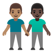 👨🏽‍🤝‍👨🏿 Emoji händchenhaltende Männer: mittlere Hautfarbe, dunkle Hautfarbe Google Android 11.0 December 2020 Feature Drop.