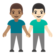 👨🏽‍🤝‍👨🏻 Emoji händchenhaltende Männer: mittlere Hautfarbe, helle Hautfarbe Google Android 11.0 December 2020 Feature Drop.