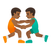 🤼🏾‍♂️ Emoji Hombres Luchando, Tono De Piel Oscuro Medio en Google Android 11.0 December 2020 Feature Drop.