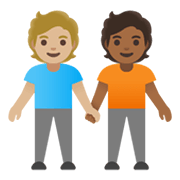 🧑🏼‍🤝‍🧑🏾 Emoji sich an den Händen haltende Personen: mittelhelle Hautfarbe, mitteldunkle Hautfarbe Google Android 11.0 December 2020 Feature Drop.