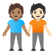🧑🏽‍🤝‍🧑🏻 Emoji sich an den Händen haltende Personen: mittlere Hautfarbe, helle Hautfarbe Google Android 11.0 December 2020 Feature Drop.