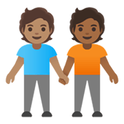 🧑🏽‍🤝‍🧑🏾 Emoji sich an den Händen haltende Personen: mittlere Hautfarbe, mitteldunkle Hautfarbe Google Android 11.0 December 2020 Feature Drop.