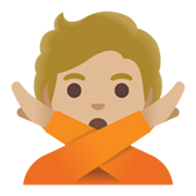 🙅🏼 Emoji Persona Haciendo El Gesto De «no»: Tono De Piel Claro Medio en Google Android 11.0 December 2020 Feature Drop.