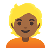 👱🏾 Emoji Persona Adulta Rubia: Tono De Piel Oscuro Medio en Google Android 11.0 December 2020 Feature Drop.