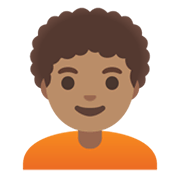 🧑🏽‍🦱 Emoji Erwachsener: mittlere Hautfarbe, lockiges Haar Google Android 11.0 December 2020 Feature Drop.