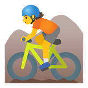 Emoji 🚵 Ciclista Di Mountain Bike su Google Android 11.0 December 2020 Feature Drop.