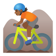 🚵🏾 Emoji Pessoa Fazendo Mountain Bike: Pele Morena Escura na Google Android 11.0 December 2020 Feature Drop.