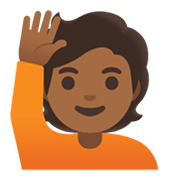 🙋🏾 Emoji Persona Con La Mano Levantada: Tono De Piel Oscuro Medio en Google Android 11.0 December 2020 Feature Drop.