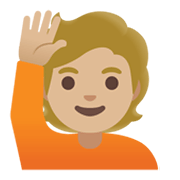 🙋🏼 Emoji Persona Con La Mano Levantada: Tono De Piel Claro Medio en Google Android 11.0 December 2020 Feature Drop.