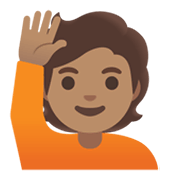 🙋🏽 Emoji Persona Con La Mano Levantada: Tono De Piel Medio en Google Android 11.0 December 2020 Feature Drop.