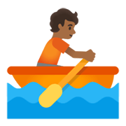 🚣🏾 Emoji Persona Remando En Un Bote: Tono De Piel Oscuro Medio en Google Android 11.0 December 2020 Feature Drop.