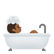 🛀🏾 Emoji Pessoa Tomando Banho: Pele Morena Escura na Google Android 11.0 December 2020 Feature Drop.
