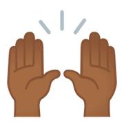 Emoji 🙌🏾 Mani Alzate: Carnagione Abbastanza Scura su Google Android 11.0 December 2020 Feature Drop.