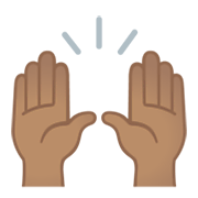 Emoji 🙌🏽 Mani Alzate: Carnagione Olivastra su Google Android 11.0 December 2020 Feature Drop.