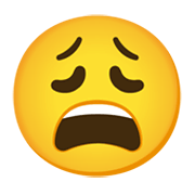 Emoji 😩 Faccina Esausta su Google Android 11.0 December 2020 Feature Drop.
