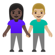 👩🏿‍🤝‍👨🏼 Emoji Mann und Frau halten Hände: dunkle Hautfarbe, mittelhelle Hautfarbe Google Android 11.0 December 2020 Feature Drop.