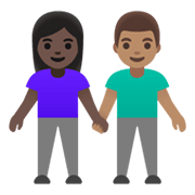 👩🏿‍🤝‍👨🏽 Emoji Mann und Frau halten Hände: dunkle Hautfarbe, mittlere Hautfarbe Google Android 11.0 December 2020 Feature Drop.