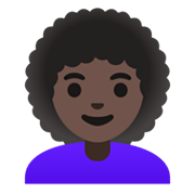 Émoji 👩🏿‍🦱 Femme : Peau Foncée Et Cheveux Bouclés sur Google Android 11.0 December 2020 Feature Drop.