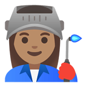 Emoji 👩🏽‍🏭 Operaia: Carnagione Olivastra su Google Android 11.0 December 2020 Feature Drop.