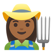 👩🏾‍🌾 Emoji Fazendeira: Pele Morena Escura na Google Android 11.0 December 2020 Feature Drop.