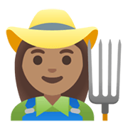 Emoji 👩🏽‍🌾 Contadina: Carnagione Olivastra su Google Android 11.0 December 2020 Feature Drop.