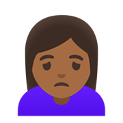 🙍🏾‍♀️ Emoji Mujer Frunciendo El Ceño: Tono De Piel Oscuro Medio en Google Android 11.0 December 2020 Feature Drop.