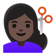 Emoji 💇🏿‍♀️ Taglio Di Capelli Per Donna: Carnagione Scura su Google Android 11.0 December 2020 Feature Drop.