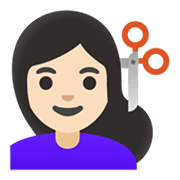 💇🏻‍♀️ Emoji Frau beim Haareschneiden: helle Hautfarbe Google Android 11.0 December 2020 Feature Drop.