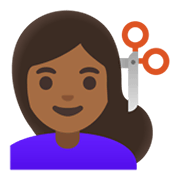 💇🏾‍♀️ Emoji Mujer Cortándose El Pelo: Tono De Piel Oscuro Medio en Google Android 11.0 December 2020 Feature Drop.