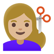 Emoji 💇🏼‍♀️ Taglio Di Capelli Per Donna: Carnagione Abbastanza Chiara su Google Android 11.0 December 2020 Feature Drop.